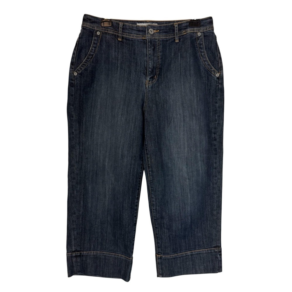 Chico's Platinum Capri Jeans Womens 1 Blue Dark Wash Mid Rise Crop Regular Denim